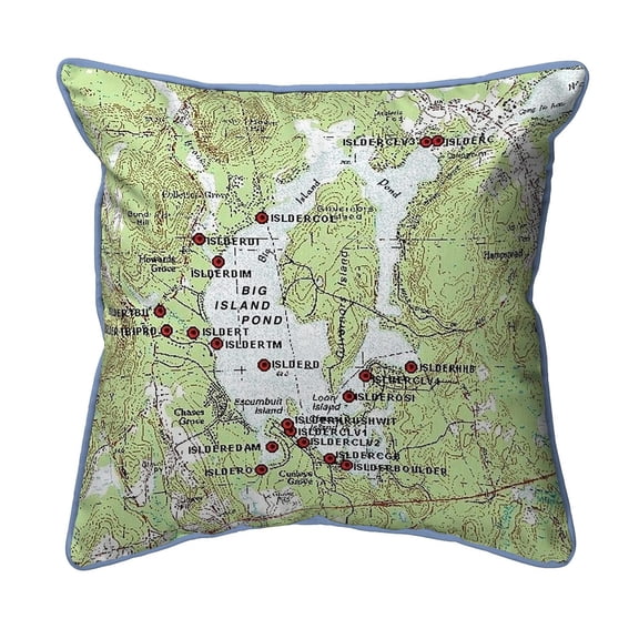 Betsy Drake HJ851 18 x 18 in. Big Island Pond, NH Nautical Map Large Corded Indoor & Outdoor Pillow