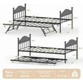 thumbnail image 3 of Daybed with Trundle, Metal Twin Bed Frame with Pop Up Foldable Trundle Bed, Sofa Bed Frame with Stylish Headboard, Heavy Duty Steel Slats Platform for Living Room, Bedroom and Guest Room, Black, 3 of 7