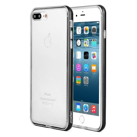 Flame Protective Case - Pawtec Aluminum Frame iPhone 8 Plus / 7 Plus Clear Full Protective TPU Bumper Case - Bubble Free Scratch Resistant and Durable (Black)