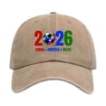 thumbnail image 3 of YiFudd Cartoon Adjustable Washed Cotton Cup26 Soccer Fan USA CAN MEX Design Baseball Cap,Unisex,Khaki, 3 of 5