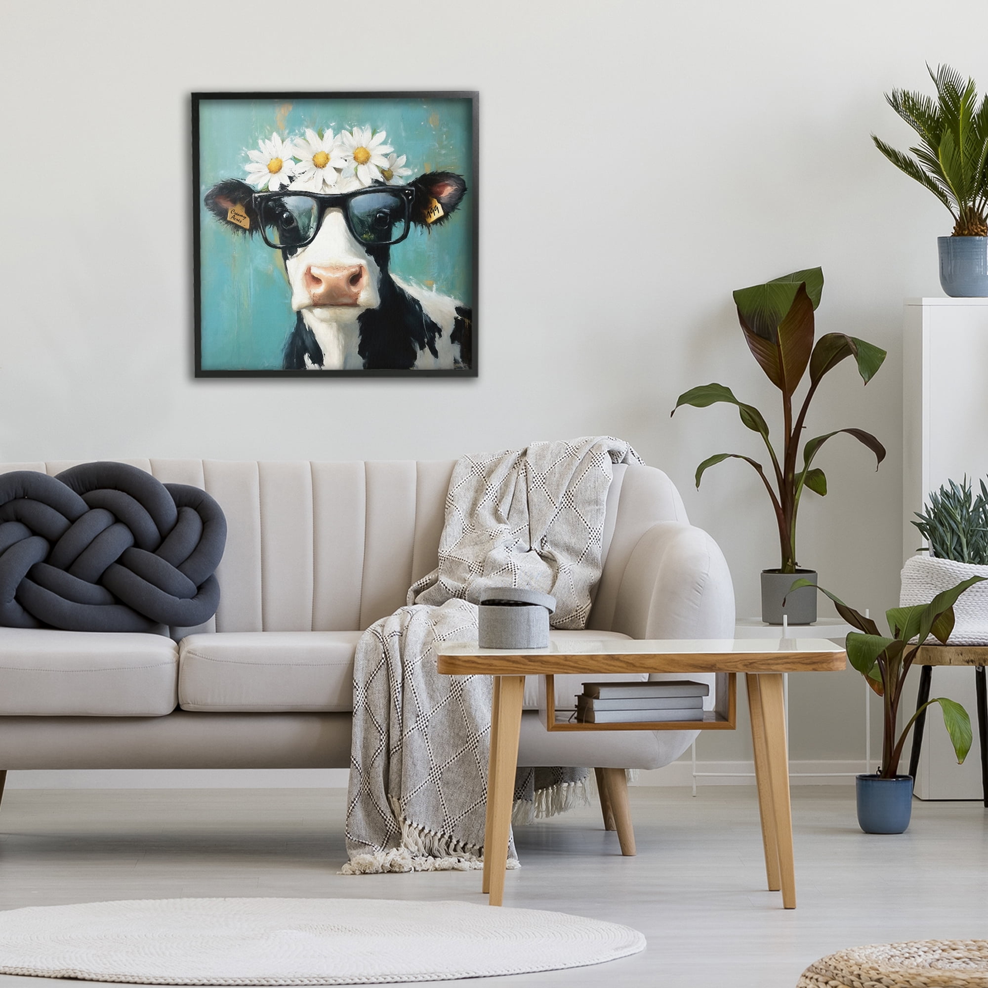 Stupell Industries Nerdy Nessie Cow Black Framed Giclee Art, design by Tina LeCour