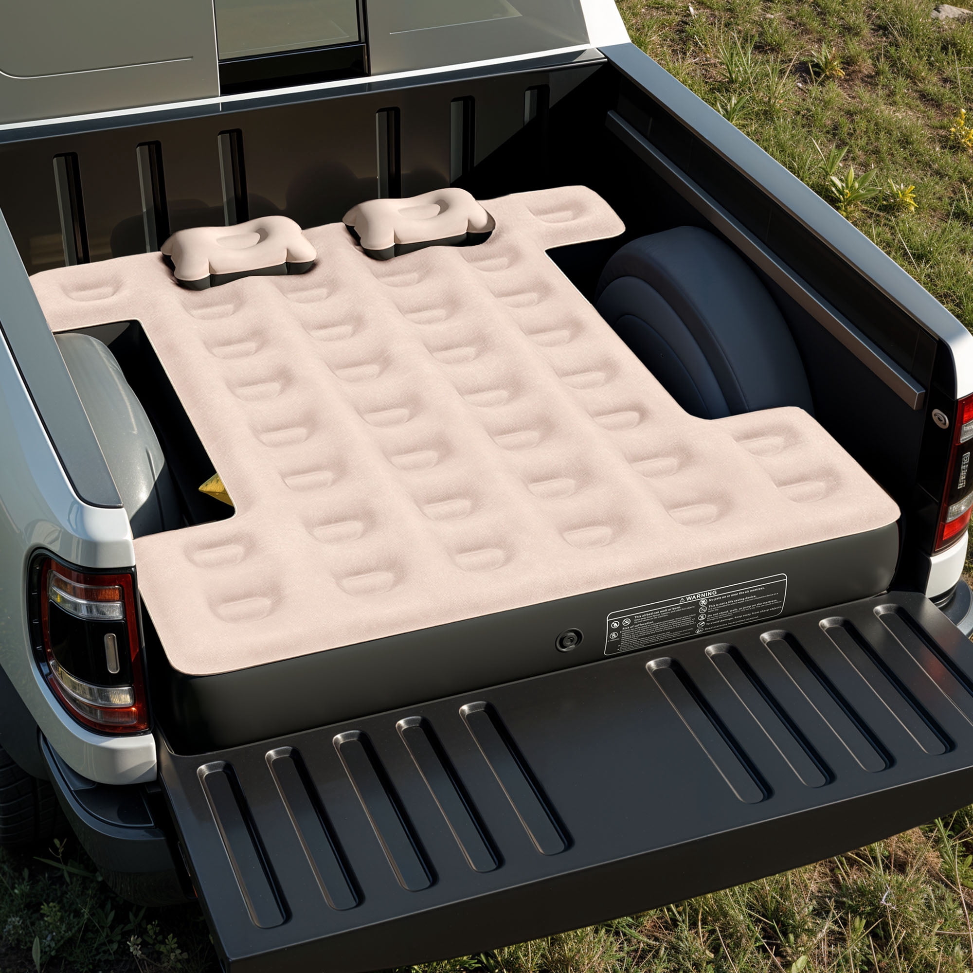 Uforic Inflatable Truck Air Mattress for 5.5–5.8ft Short Bed Pickups, Camping Car Bed with Pump, Pillows, Carry Bag & Patch Kit, Fits Full-Size Trucks (Black + Brown)