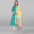 thumbnail image 3 of Janasya Indian Mandarin Collar Short Sleeve Solid Green Rayon Kurta With Dupatta For Women, 3 of 8