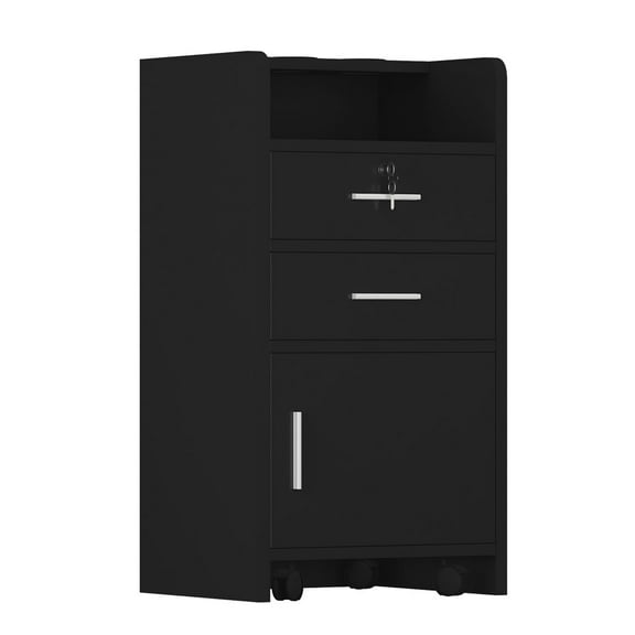 Beauty Salon/Barber Storage Cabinet Station with Locking Drawer and 4 Wheels, Hair Stylist Station with 3 Hair Dryer Holders, Black