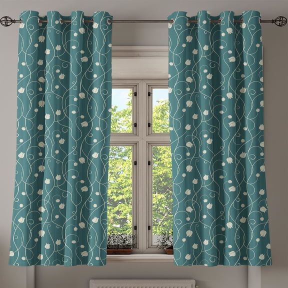 Ambesonne Grommet Curtain, , 50"x60", Cadet Blue and Eggshell