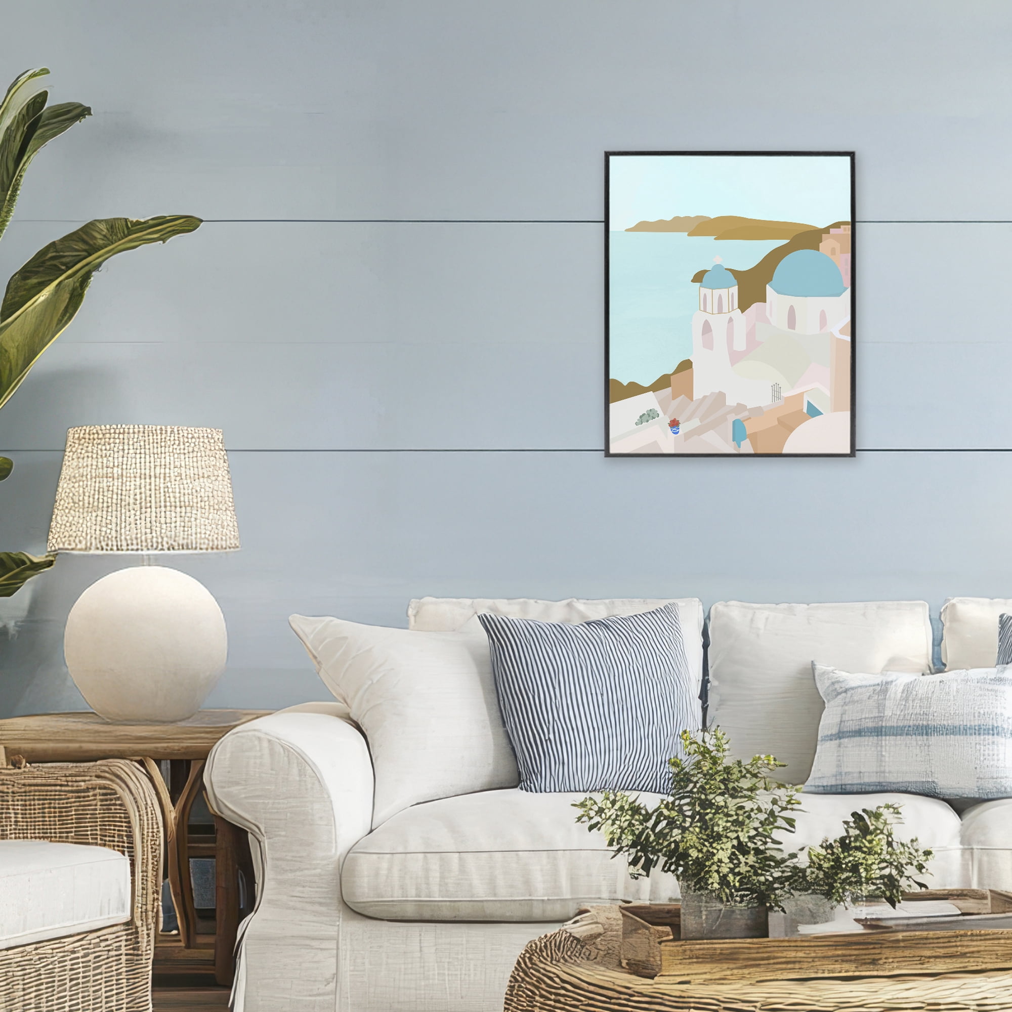 Stupell Industries Coastal Santorini Vibes Black Framed Giclee Art, design by Anna Quach