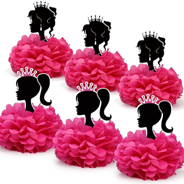 piezas de centros de mesa de princesa para niñas, decoración de mesa de princesa, bola de pompón de papel, flor de papel, adorno de mesa de princesa para cumpleaños de niñas, decoraciones de mesa de
