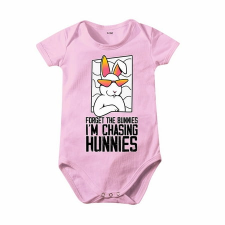 

HIBRO Boys And Girls Cartoon Bunny I AM CHASINGS HUNNIES Print Short Sleeved Crawl Clothes 0 To 24 Months Kids 18 Month Girl Clothes Fall Baby Girl Bodysuit Winter
