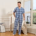 thumbnail image 5 of Vulcanodon 100% Cotton Mens Pajamas Set, Lightweight Button Up Mens Sleepwear(ROYAL BLUE-PLAID, 2XL), 5 of 6