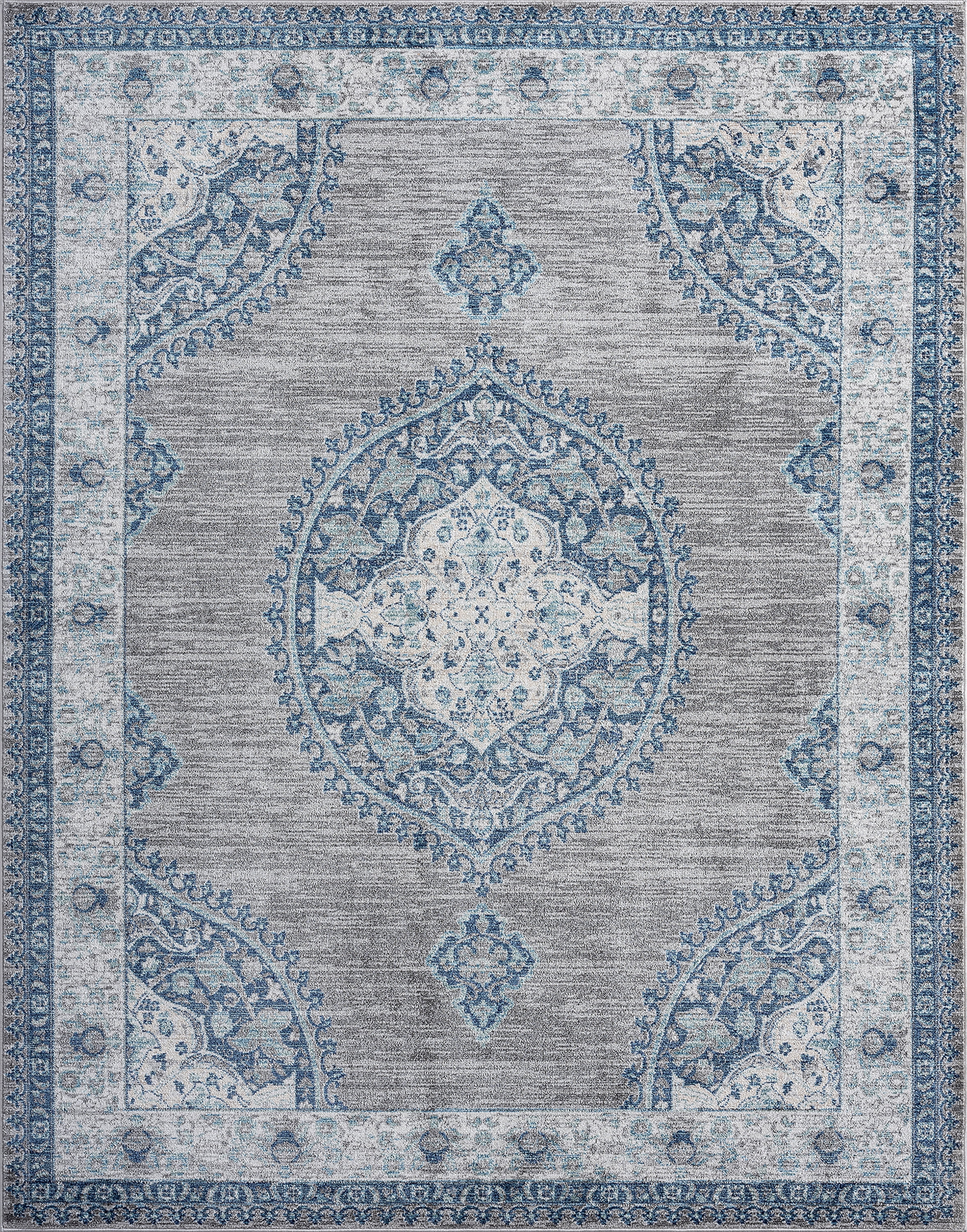 Bliss Rugs Oriental Area Rug, Medallion Indoor Rugs for Living Room, Dining Room, Bedroom | Gray/Blue, 5' x 8' (5'3''x7'3'')