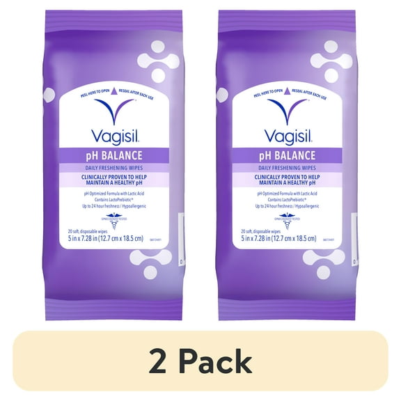 (2 pack) Vagisil PH Balance Daily Freshening Wipes for Feminine Hygiene, 20 Count