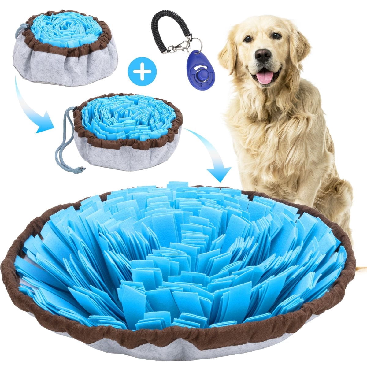 Friendly Barks Adjustable Snuffle Mat for Dogs, with Suction Cup, Dog Enrichment Toys with Pet Training Clicker to Encourage Dogs Foraging Skills and Slow Eating