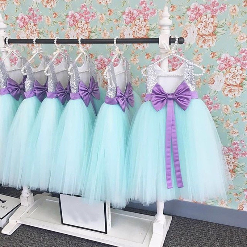 Flower Girl Dress Princess Lace Bowknot Backless Bridesmaid Formal Party Dresses 