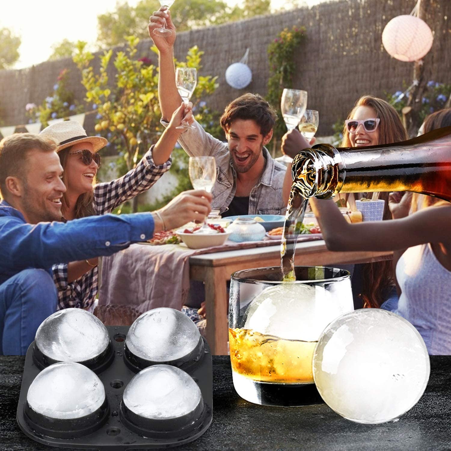 Kepooman Kitchen Reusable BPA Free Sphere Ice Ball Maker Mold for Party, Black & White Kepooman Kitchen Reusable BPA Free Sphere Ice Ball Maker Mold for Party, Black & White