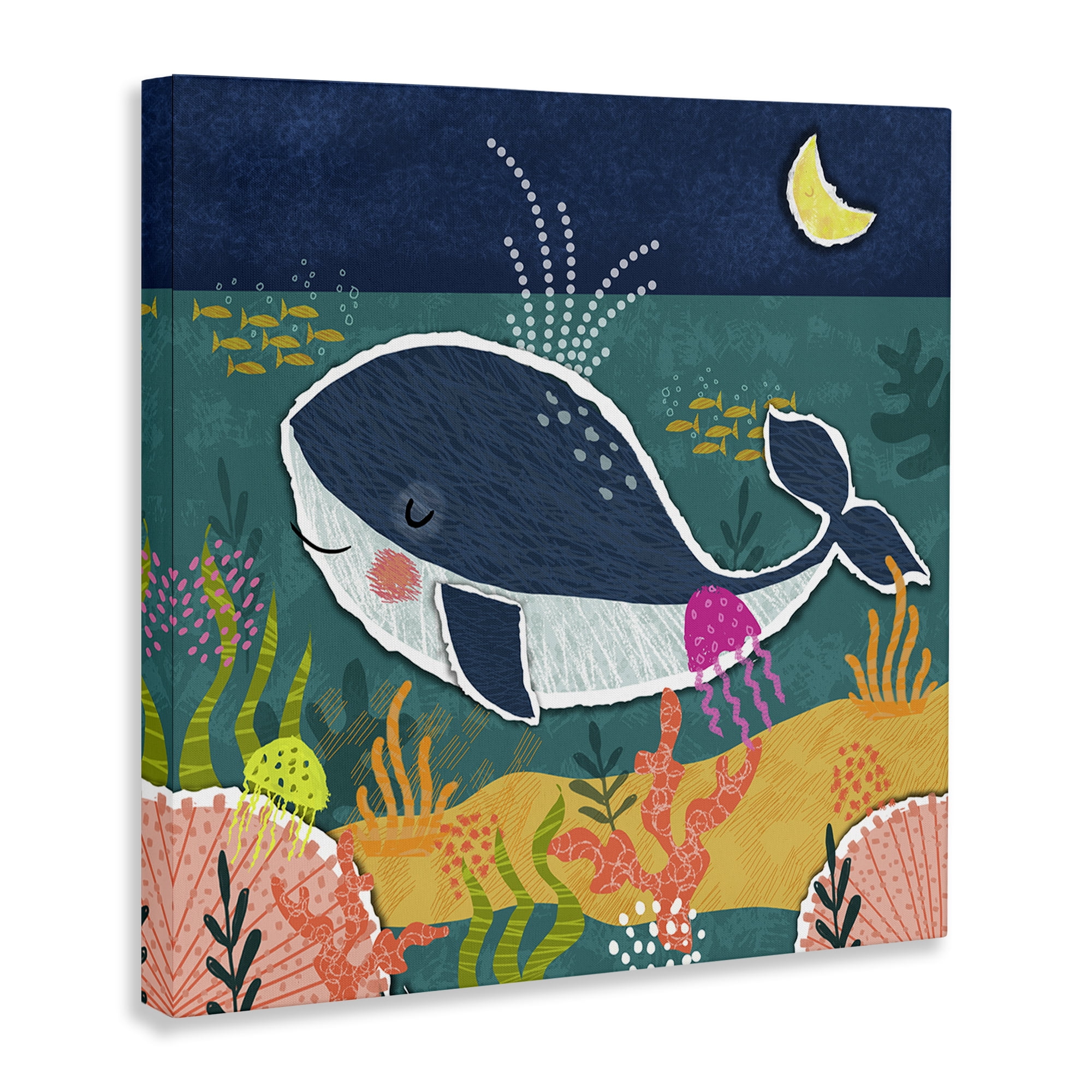 Stupell Industries Whale At Nighttime Animals Painting Wrapped Canvas Art Print Wall Art, 17 x 17