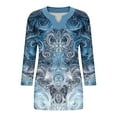 thumbnail image 5 of Blmnix Cute Shirts Plus Size Blue Paisley Print Cute Tops for Women Fall V-Neck 3/4 Sleeve XXL Blouses, 5 of 5