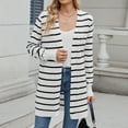 thumbnail image 6 of Aloohaidyvio Women's Knit Stripes Cardigan Sweater Long Sleeve Open Front Basic Classic Casual Soft Lightweight Knitted Shrug Black S, 6 of 8