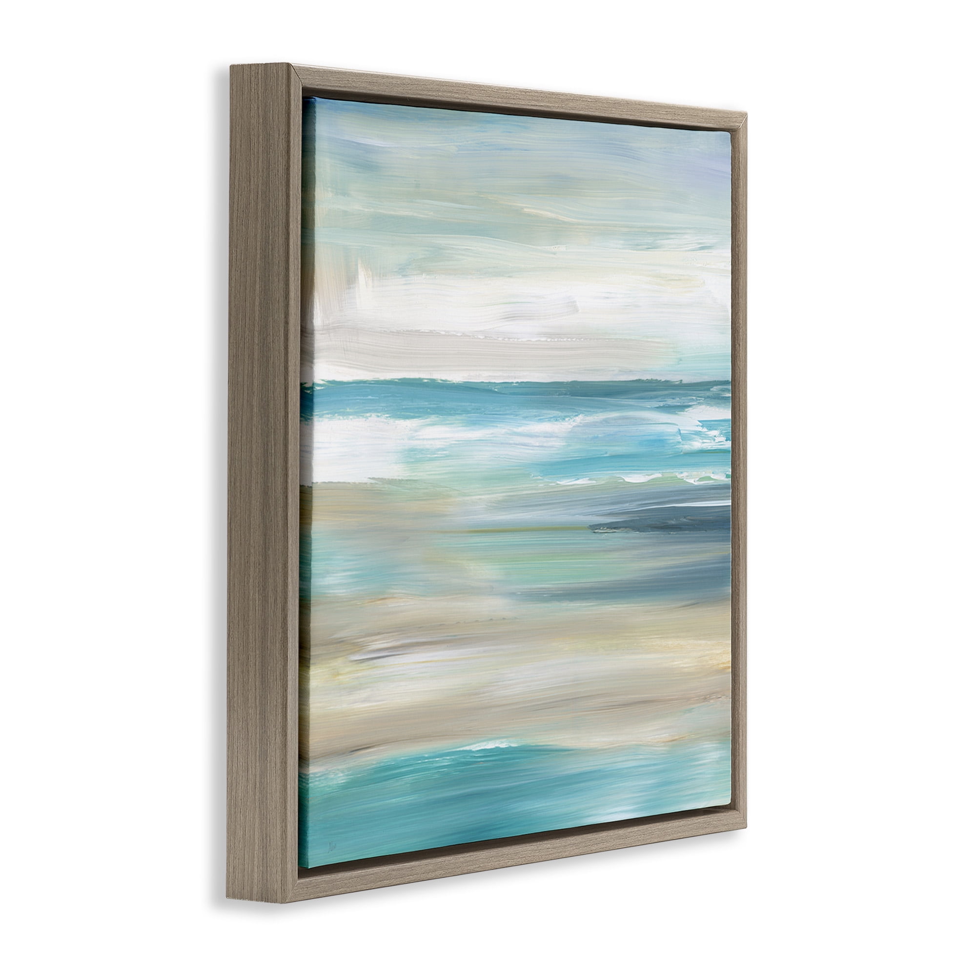 Stupell Industries Abstract Beach Sand Ocean Waves Nature Painting Brown Floater Framed Canvas Art Print Wall Art, 25 x 25