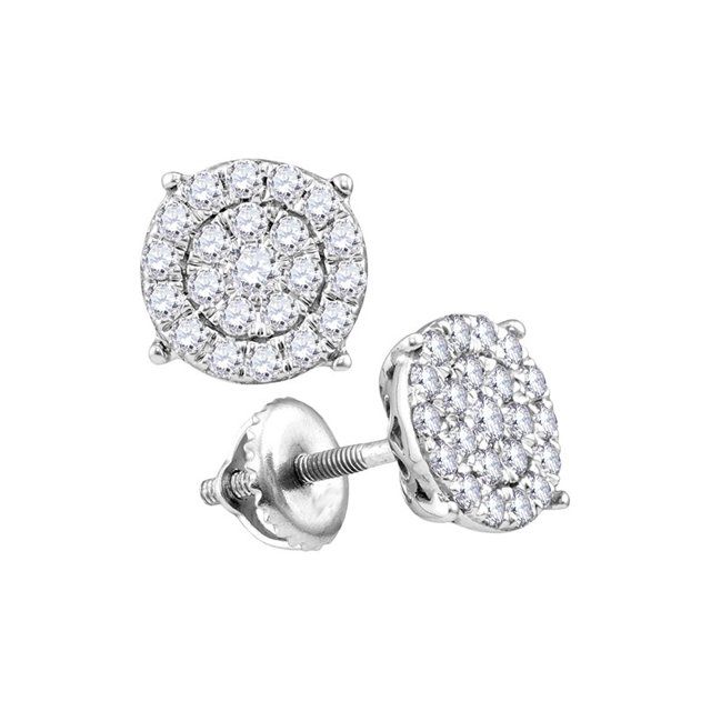 10kt Or Blanc Femmes Rond Diamant Concentrique Cercle Cluster Boucles d'Oreilles 1/4 Cttw