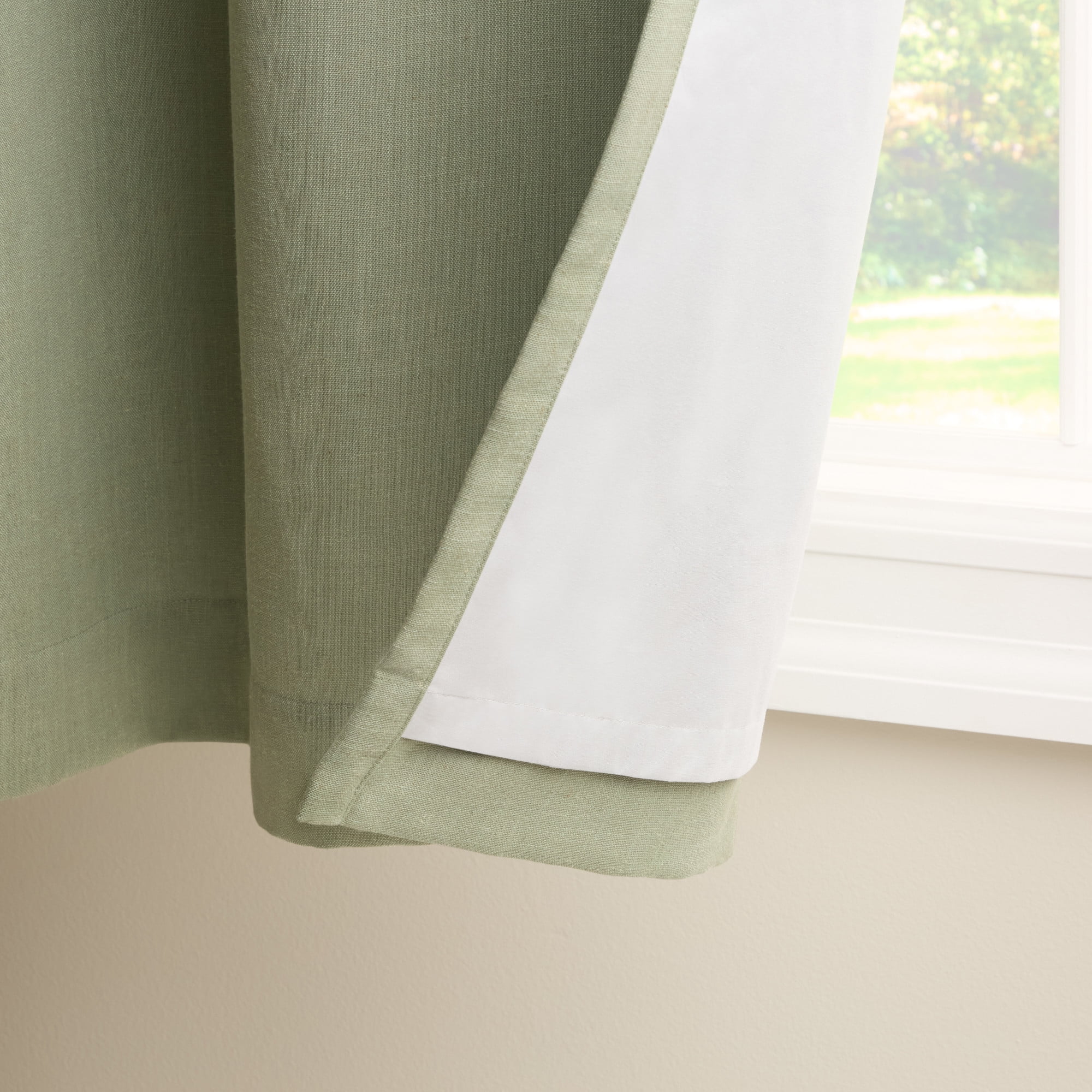 TOWN & COUNTRY LUXE Davos Solid Linen Texture Indoor Curtains, 100% Blackout with Energy Efficient Lining, Back Tab/Rod Pocket Top, 2-Pack Set, Sage Green, 50"x108"