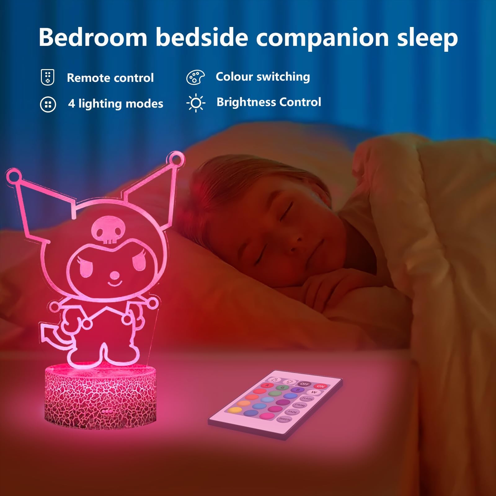 New Cute Kuromi Touch & Remote Control 16-Colors LED Table Lamp, Bedroom Warm Night Light, Bar Rstaurant Decorative Ornaments