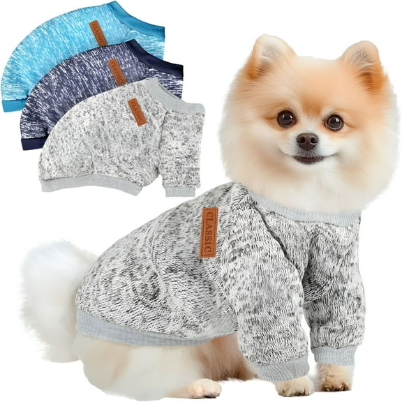GASTROPOD 3 Pack Dog Sweaters for Small Dogs Winter Fleece Clothes Warm Soft Dog Sweatshirt Outfit for Dog Cat Pet Apparel