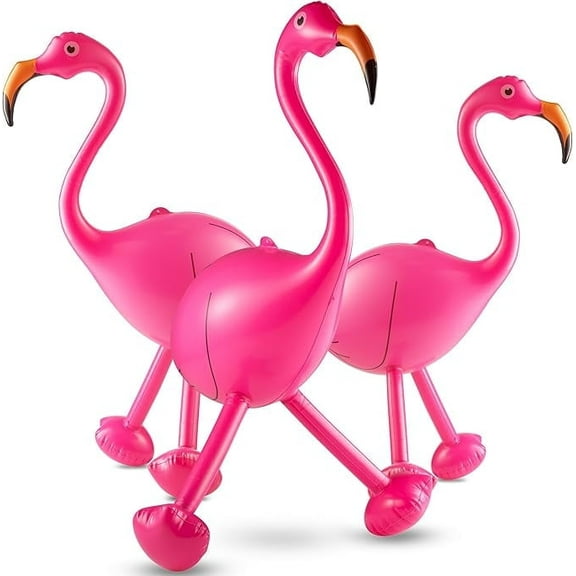 Rykon Inflatable Flamingo Party Decorations, Pack of 3, 28-Inch Large PVC Flamingo Blow-Up Pool Toys for Kids, Summer Outdoor, Backyard, Tropical Hawaiian Luau & BBQ Party Decor