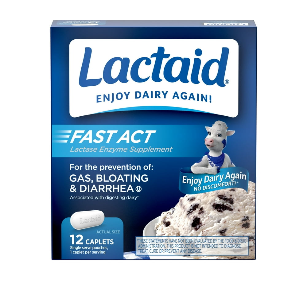 Lactaid Fast Act Lactose Intolerance Caplets, 12 Travel Packs of 1ct.