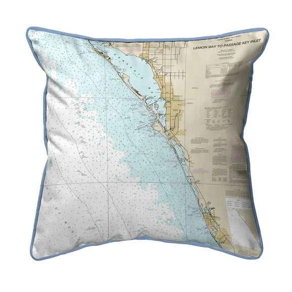 Betsy Drake HJ11424VE Venice - Lemon Bay to Passage Key Inlet, FL Nautical Map Large Corded Indoor & Outdoor Pillow - 18 x 18 in.