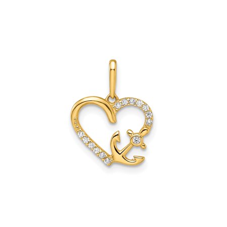 14k Yellow Gold Heart and Anchor Pendant for Women with Cubic Zirconia Nautical Religious Symbol of Faith Hope Love Spiritual Meaning Charm Jewelry