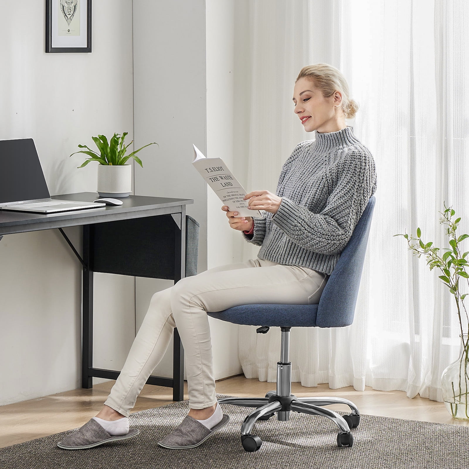 Gianna Home Office Desk Chair, Office Chairs Desk Chair Rolling Task Chair Computer Chair Adjustable with Wheels Armless for Bedroom, Vanity Chair for Makeup Room, Living Room