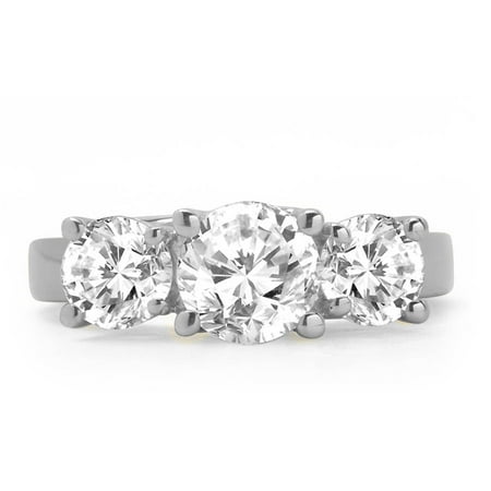 Arista 2 ct Round Cut White Diamond 3-Stone Ring 14K White Gold (H-I, I2-I3)