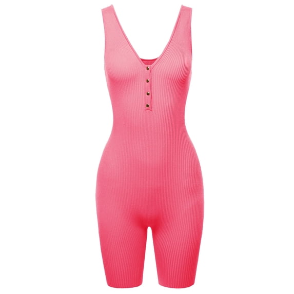 FashionOutfit Women's Solid Sleeveless Button up Romper