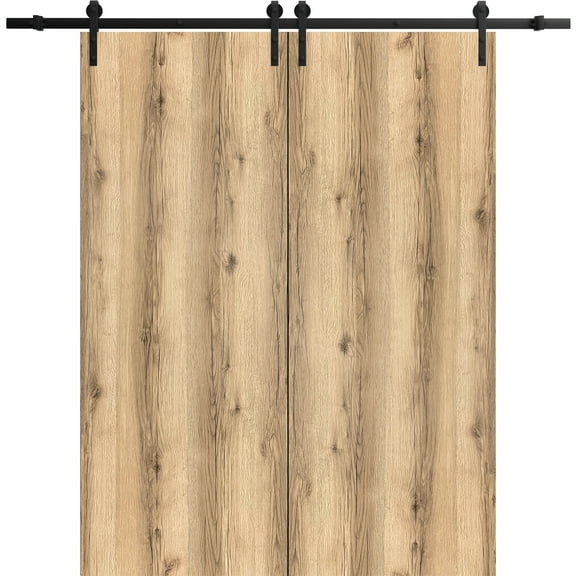 Sturdy Double Barn Door 48 x 80 inches | Planum 0010 Oak | 13FT Rail Hangers Heavy Set | Solid Panel Interior Doors