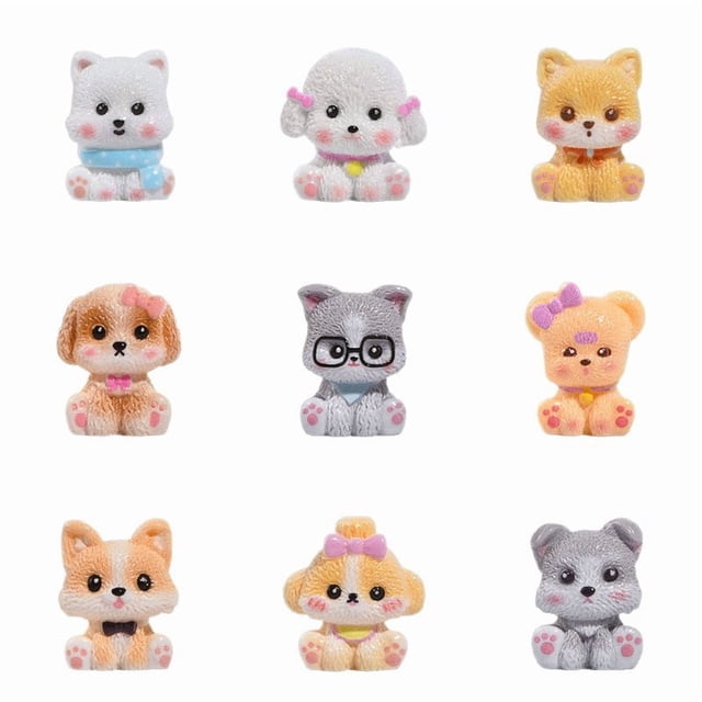 9 piezas/Set de figuras de perros lindos de resina | Miniaturas creativas de paisajes de animales pequeños | Simulación de Corgi, Bichon Frise, Shiba Inu