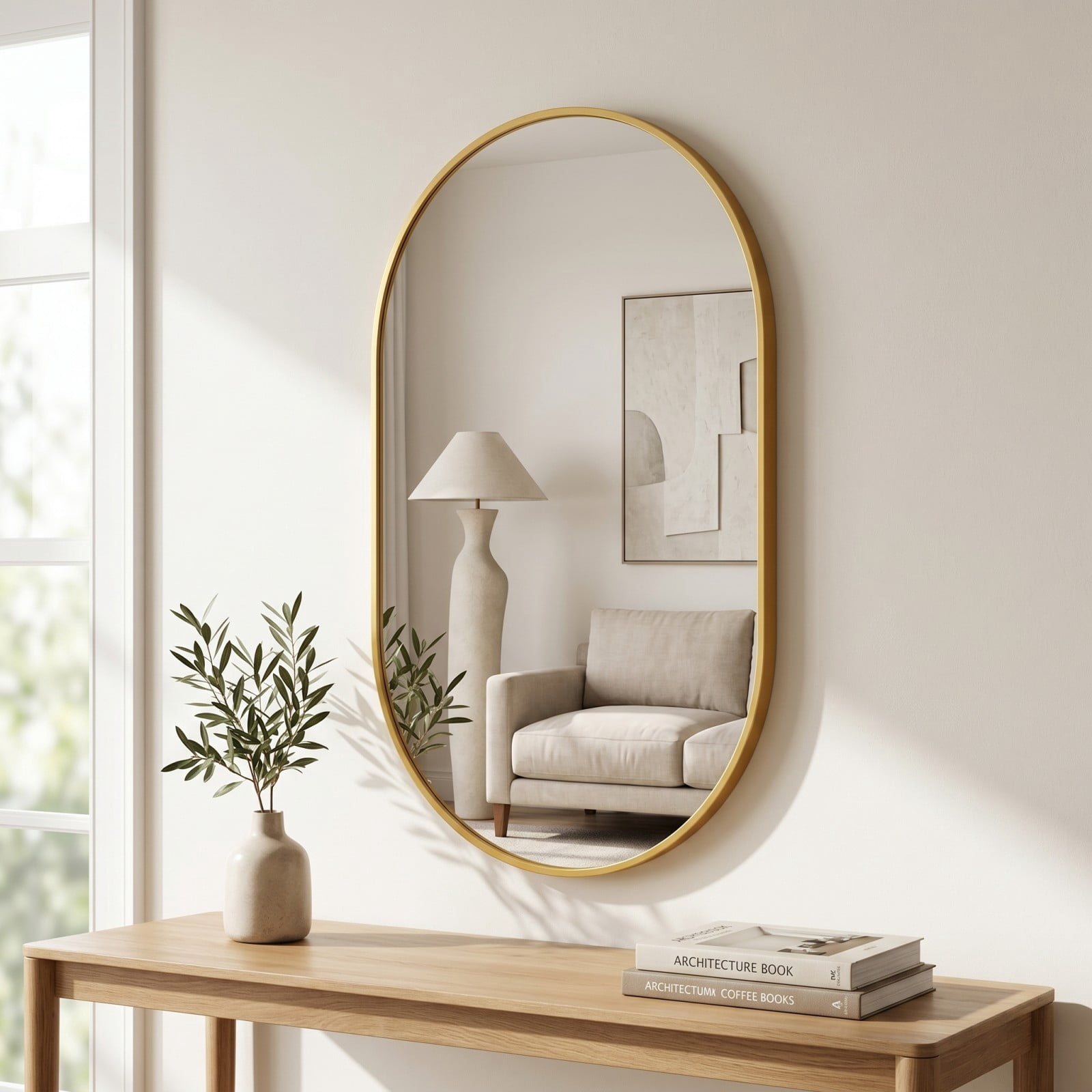 Gleamira 17"x30" Oval Mirror Bathroom Vanity Mirror Wall-Mounted Mirror, Gold