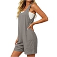 thumbnail image 7 of Womens Casual Loose Sleeveless Romper Overalls Shorts Cotton Linen Jumpsuits Summer Vacation Beach Gray S(S), 7 of 7