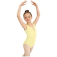 thumbnail image 4 of Girls Ballet Leotard Sleeveless Gymnastics Dance Leotard for Kids Nylon Spandex Stretchy Breathable Mesh V-Neck Tank Top Yellow,Size 7-8 T, 4 of 6
