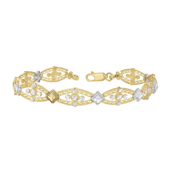 10kt Two-Tone Gold Womens Link Bracelet Size 8 Inches