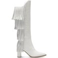 thumbnail image 2 of INC Womens White Fringed Yomesa Pointed Toe Block Heel Leather Dress Boots 7 M, 2 of 3