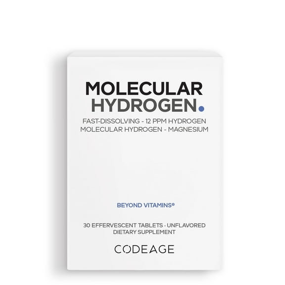 Codeage Molecular Hydrogen Supplement - Fast-Dissolving 12 PPM Hydrogen Water Tablets with Elemental Magnesium - Hydration Tablet Body Function - Unflavored, Vegan, Non-GMO, Gluten-Free - 30 Tablets