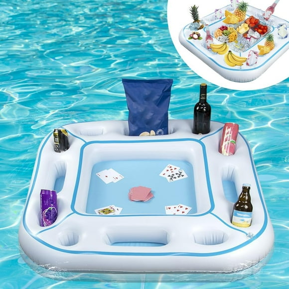 ParentFloating Table for Pool Game with Waterproof Playing Cards, Inflatable Pool Party Tray Float for Drink Snack Holder, Floating Card Game Table, Pool Accessories for Hot Tub, Beach Summer Parties