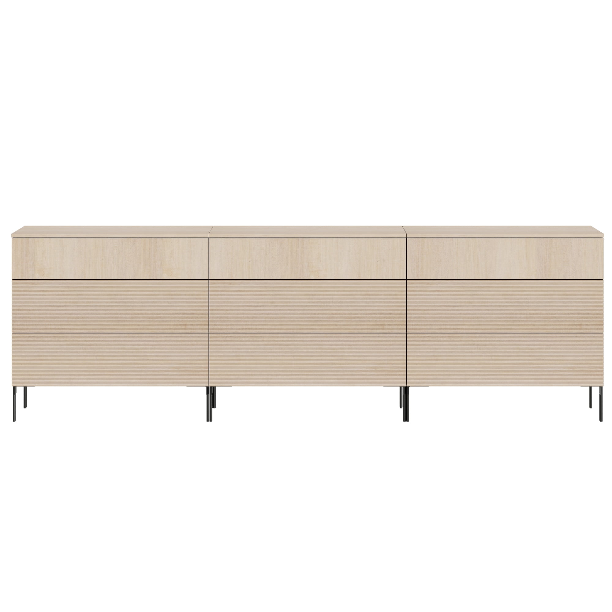 WAMPAT 94.5" Sideboard Cabinet Set with 9 Drawers, Modern Fluted Storage Cabinet with Push-to-Open Design, Extra Large Credenza Buffet Cabinet for Dining Room, Living Room