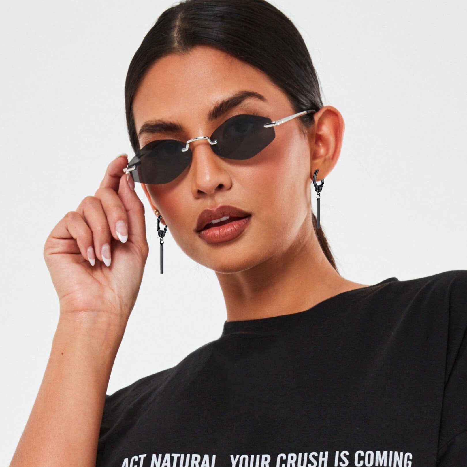 FOCALOOK Black Hoop Earrings for Women Drop Dangle Long Vertical Bar Earrings