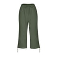 thumbnail image 6 of Nestiefly Cotton Linen Capri Pants for Women Petite Summer Pedal Capris 2026 Elastic High Waist Wide Leg Crop Trouser with Pockets Army Green 2XL, 6 of 7