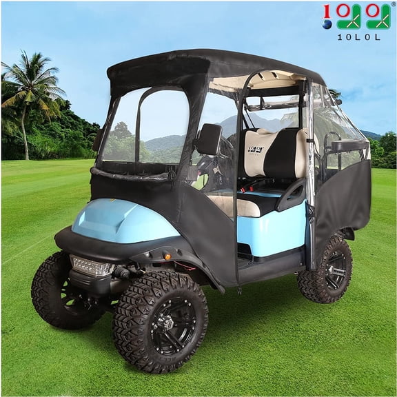 10L0L Golf Cart Enclosure for Club Car Precedent 4 Passenger , 600D Windproof Waterproof Driving Rain Cover, Black