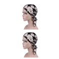 thumbnail image 4 of stanreset Fashion Print Flowers Women Inner Hijabs Cap Muslim Ruffle Chemo Hat Black with flower 2Set, 4 of 6