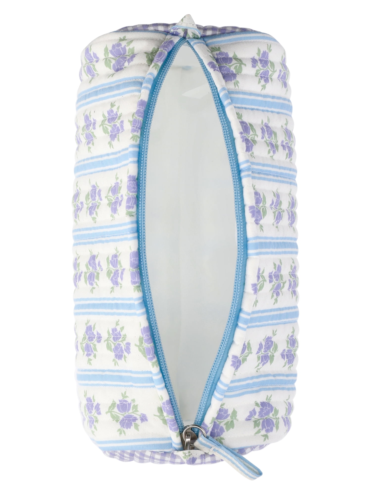 No Boundaries Women's Quilted Pouch and Hair Scrunchie Set, 2-Piece, Sky and Lilac Sea Floral/Gingham