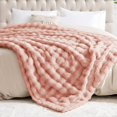 thumbnail image 4 of 1000GSM Faux Rabbit Fur Throw Blanket, Super Heavy Warm Cozy Blankets for Couch Bed Sofa, Bubble Plush Fuzzy Elegant Soft Reversible Mink Blanket for Living Room Bedroom, Pink, 4 of 14