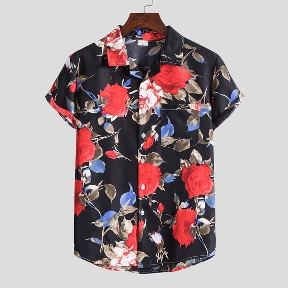 Floenr Mens T Shirts,Mens Fashion Ethnic Short Sleeve Casual Printing Hawaiian Shirt Blouse T-shirt